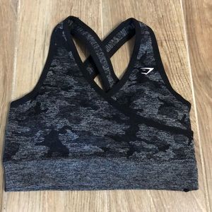 Gymshark Camo Seamless in black marl sports bra